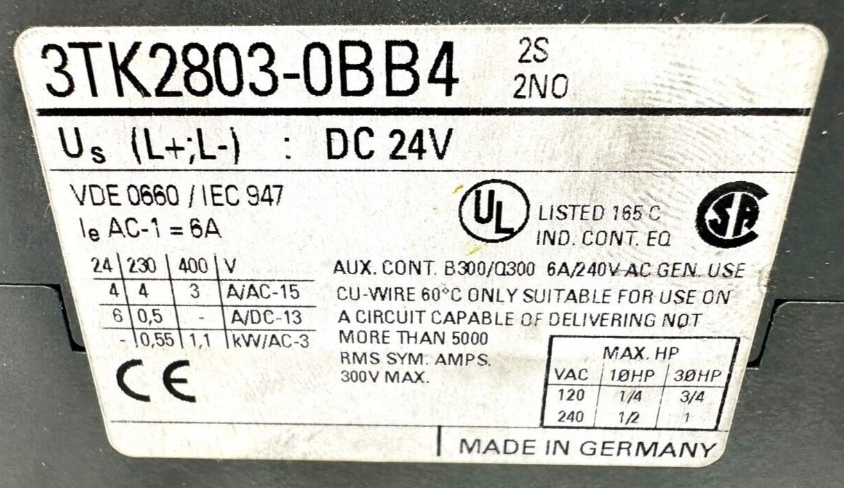 used Siemens 3TK2803-0BB4 Contactor