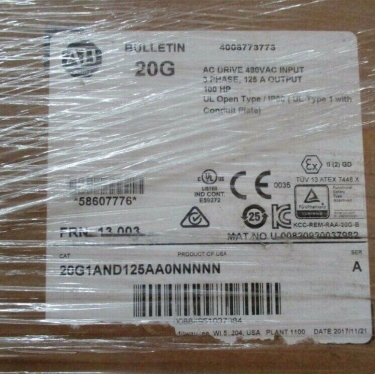 AB 20G1AND125AA0NNNNN PowerFlex Air Cooled 755 AC Drive Brand New AB