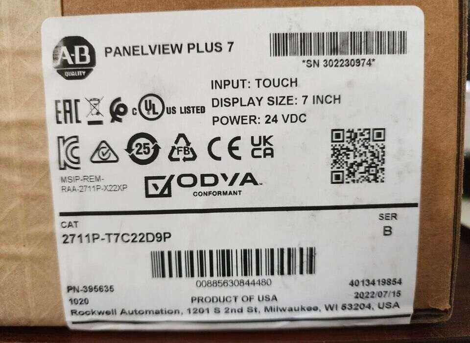 Allen-Bradley 2711P-T7C22D9P PanelView Plus 7 Graphic Terminal New - ALLEN-BRADLEY