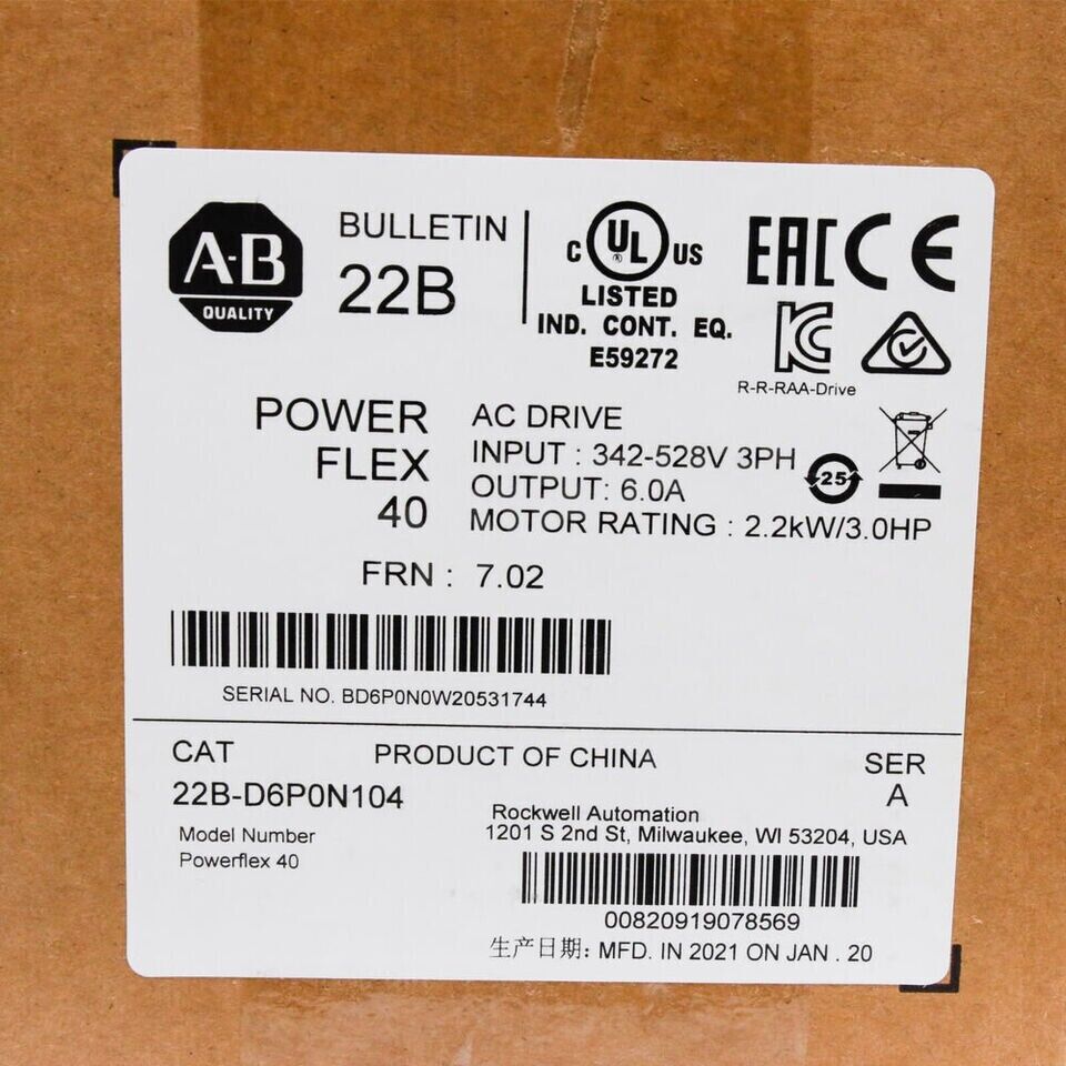 New AB 22B-D6P0N104 SER A PowerFlex 40 AC Drive - ABB