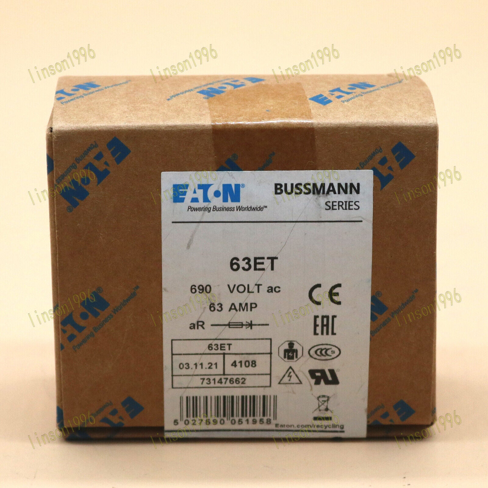 10-Piece Bussmann Eaton Fuse Box Set: BS88:4, 63ET, 63A, 690V - Fast Shipping - BUSSMANN