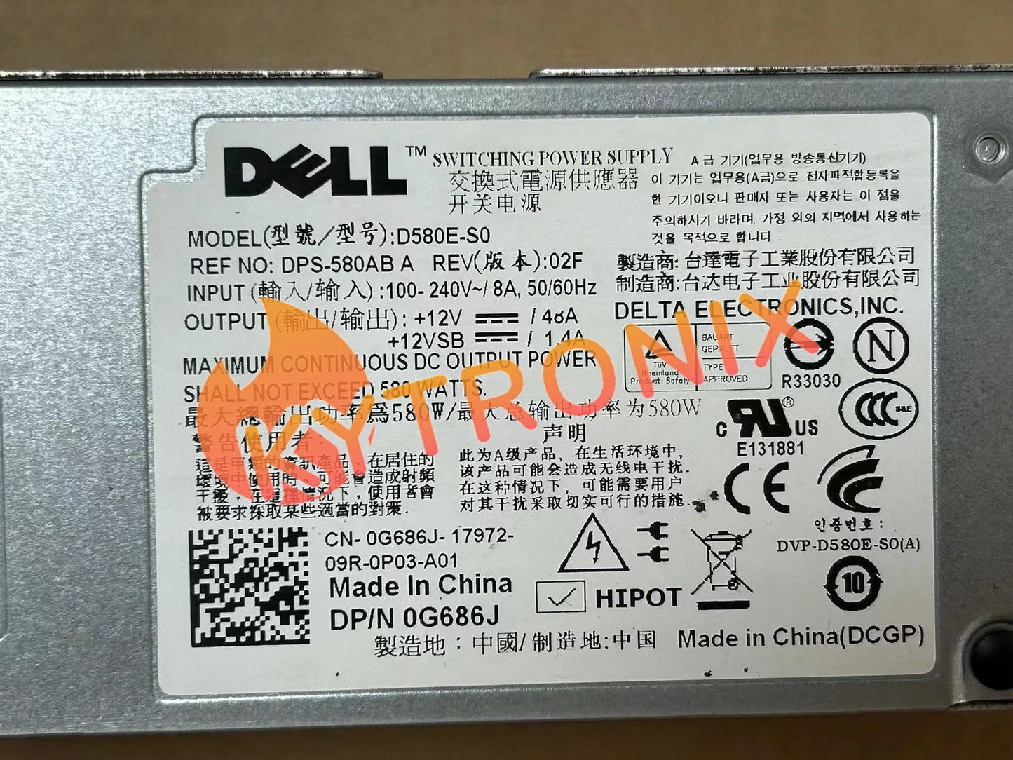 for 580W Server Power Supply F5XMD H371J G686J A580E-S0 D580E-S0 for DELL /T410