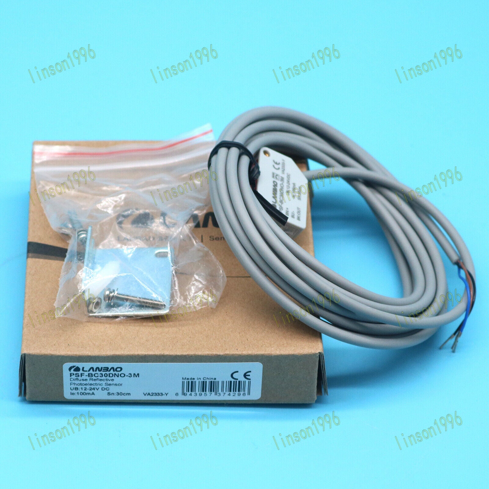 New LANBAO PSF-BC30DNO-3M Photoelectric Switch Sensor in a Box - LANBAO