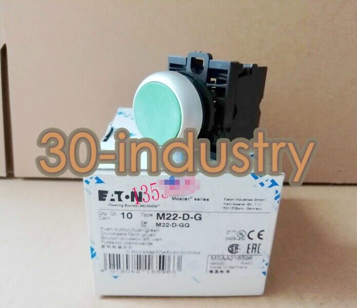 Moeller M22-D-G/K10 Self Reset Button Switch - 1NO Green, Pack of 10 - MOELLER