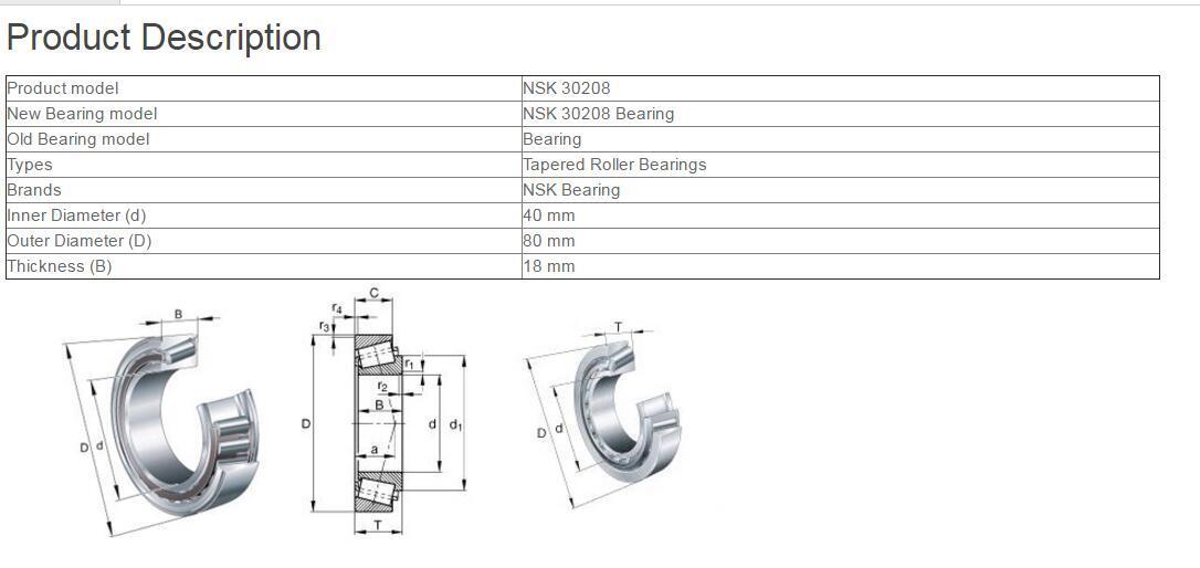 New NSK 30208 Tapered Roller Bearing 40x80x18mm - NSK