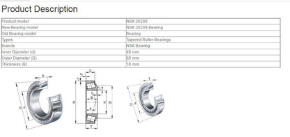 New NSK 30208 Tapered Roller Bearing 40x80x18mm - NSK