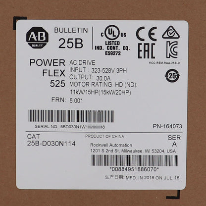 Allen-Bradley PowerFlex 525 AC Drive 25B-D030N114 Ser A PLC - ALLEN-BRADLEY