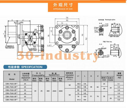 Gear Pump Hydraulic Pump CBT-F525 25ML 20MPa 110x86mm - KOEED