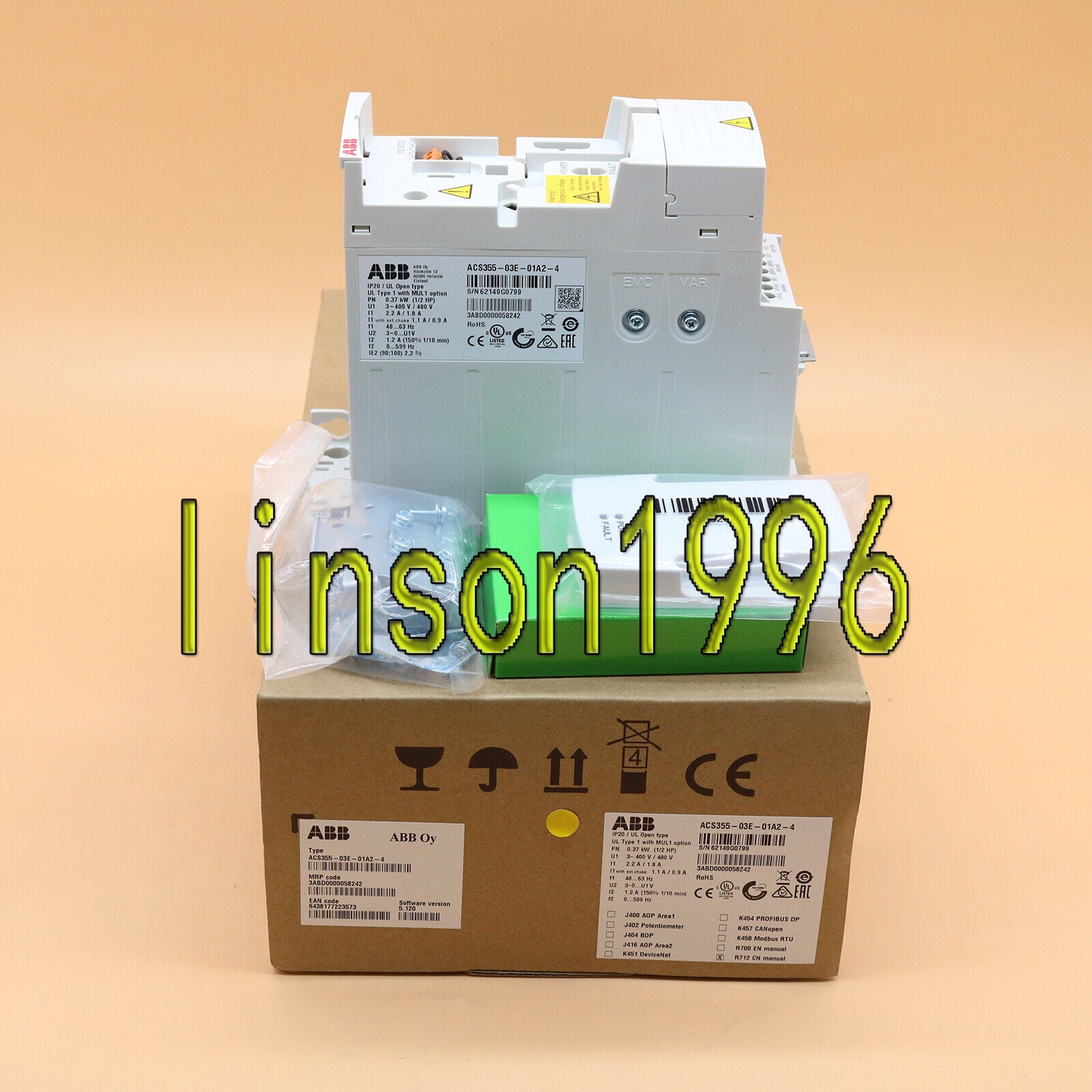 ABB Inverter ACS355-03E-01A2-4 3P AC380V~480V 0.37KW One year - ABB
