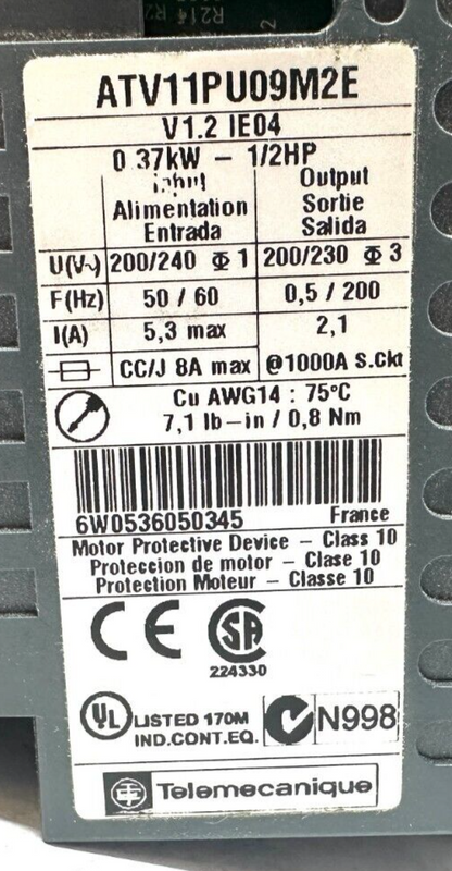 used Telemecanique ATV11PU09M2E Altivar 11 Variable Speed Drive - TELEMECANIQUE