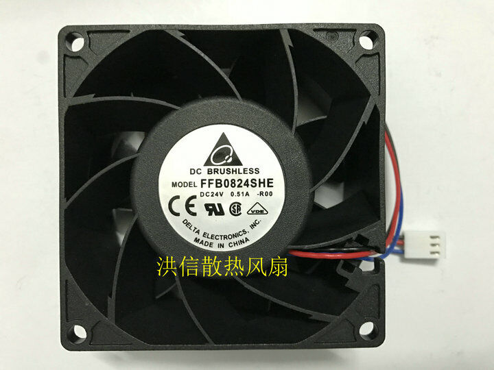 new 1 pcs  DELTA Fan  FFB0824SHE DC 24V 0.51A 8038 8CM 3 Pin inverter cooling fan