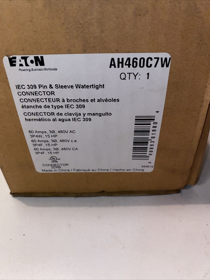 Eaton AH460C7W Pin & Sleeve Watertight Connector 60A 480V 3P4W 15HP IEC 309 - EATON