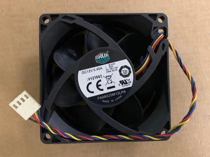 used 1 PCS COOLER MASTER Fan FA08025M12LPA DC 12V 0.45A 8025 8CM 4 Pin