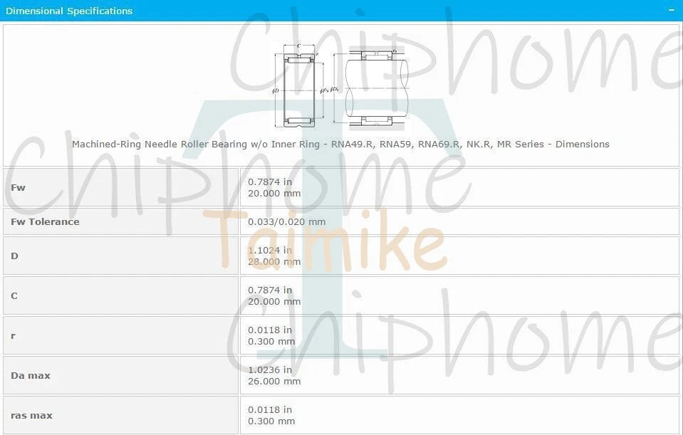 NTN NK 20/20R Needle Roller Bearing 20x28x20mm. /