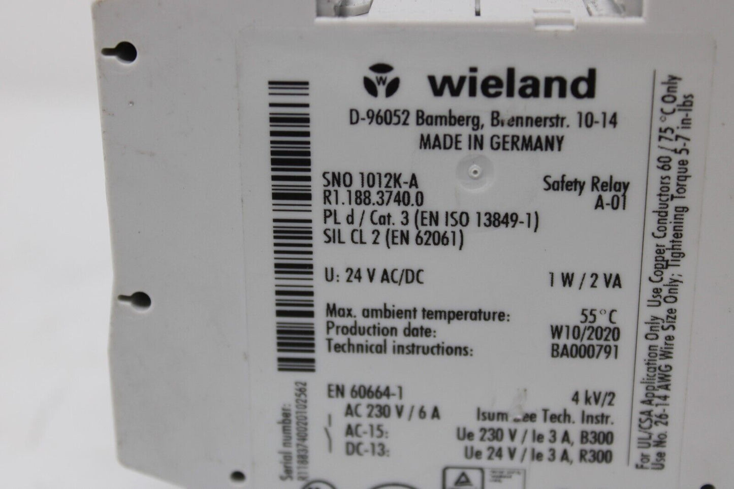 used Wieland SN0 1012K-A Safety Relay - WIELAND