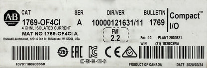 Allen Bradley 1769-OF4CI CompactLogix 4ch Isolated Current Module - ALLEN BRADLEY