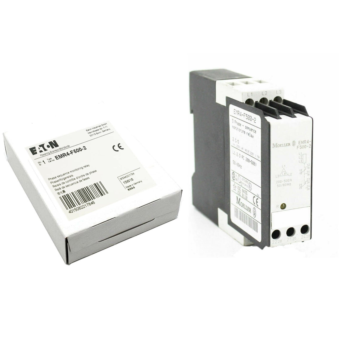 In Box Eaton Möller EMR4-F500-2 Phase Sequence Monitoring Relay with 500A Capacity and 60Hz Frequency - EATON MÖLLER