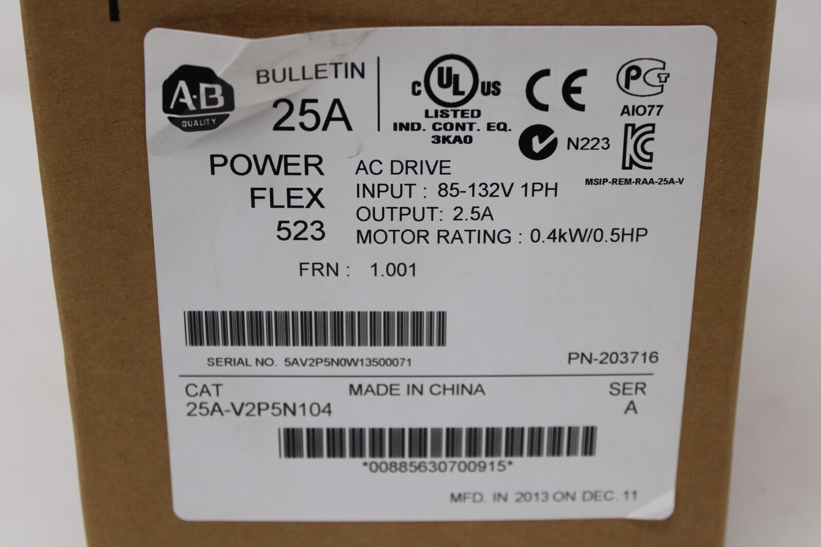 new Allen Bradley 25A-V2P5N104 PowerFlex 525 - ALLEN BRADLEY