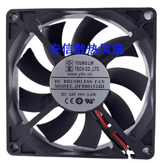 YOUNG LIN DFB801524H 8015 DC24V 3.4W 8CM 2-Wire Silent Cooling Fan