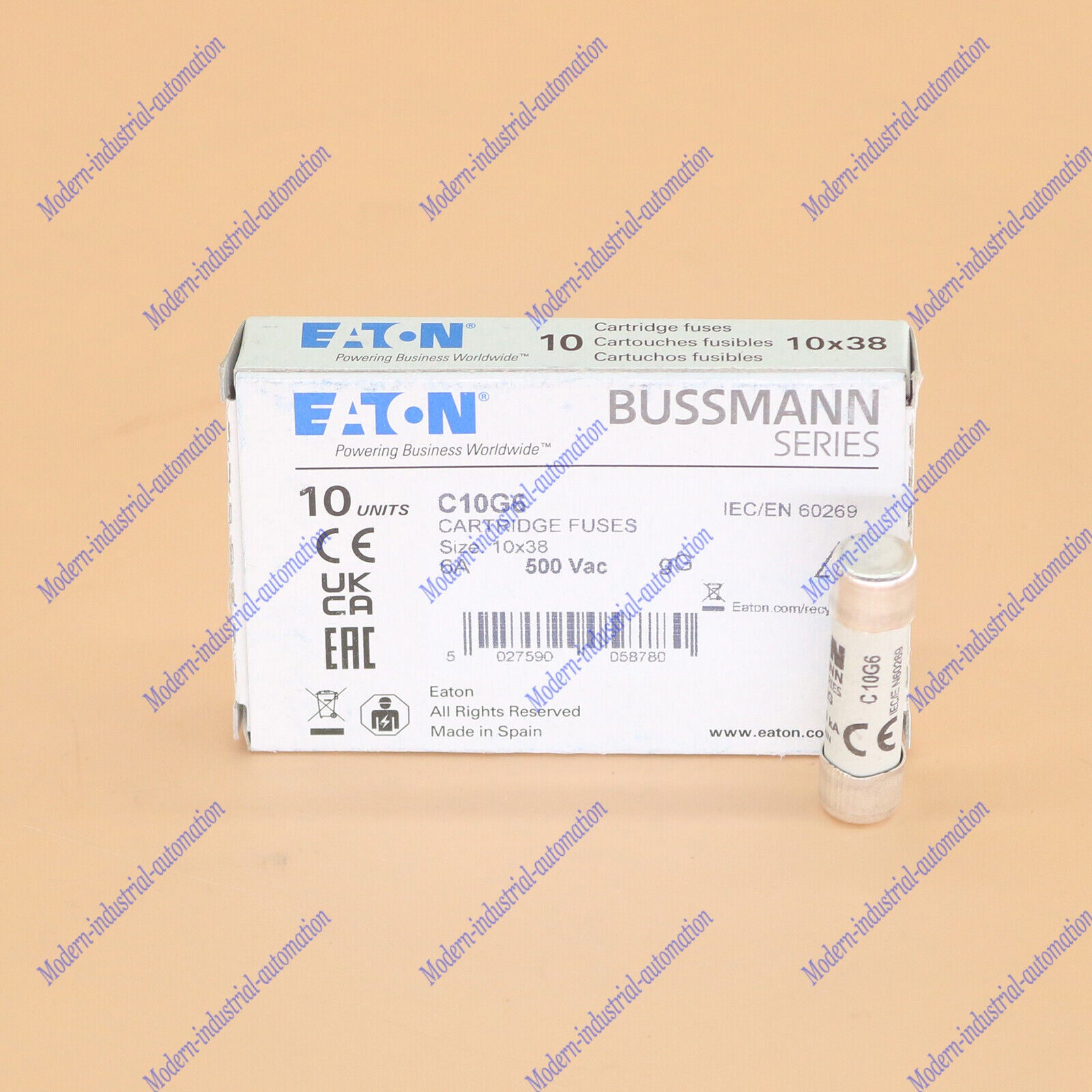 new 10pc  eaton Bussmann C10G6 (6Amp) 6A 500Vac Cartridge Fuse 10x38mm