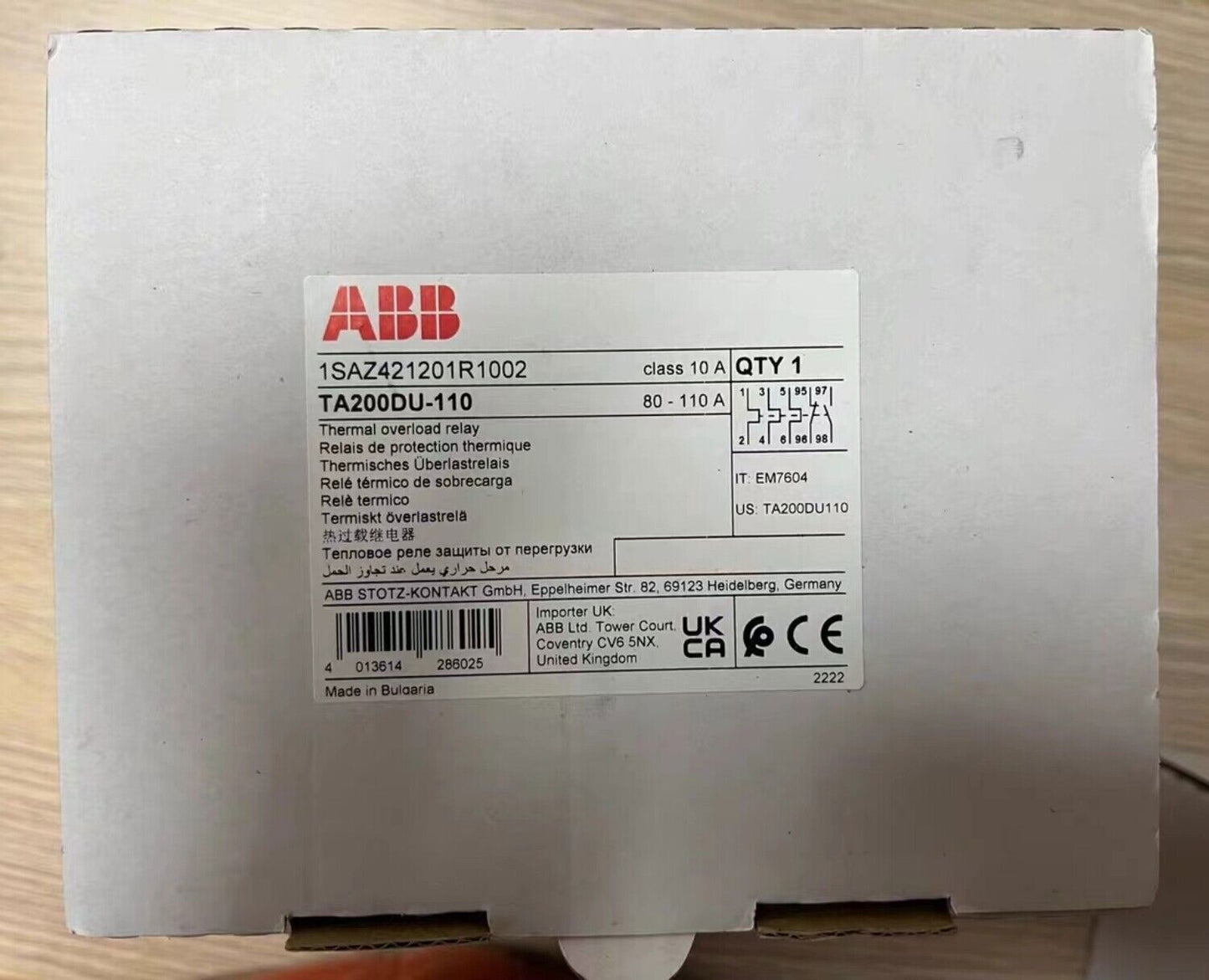 new 1PC ABB 1SAZ421201R1002 TA200DU-110 80-110A 80-110A Thermal Overload Relay - ABB