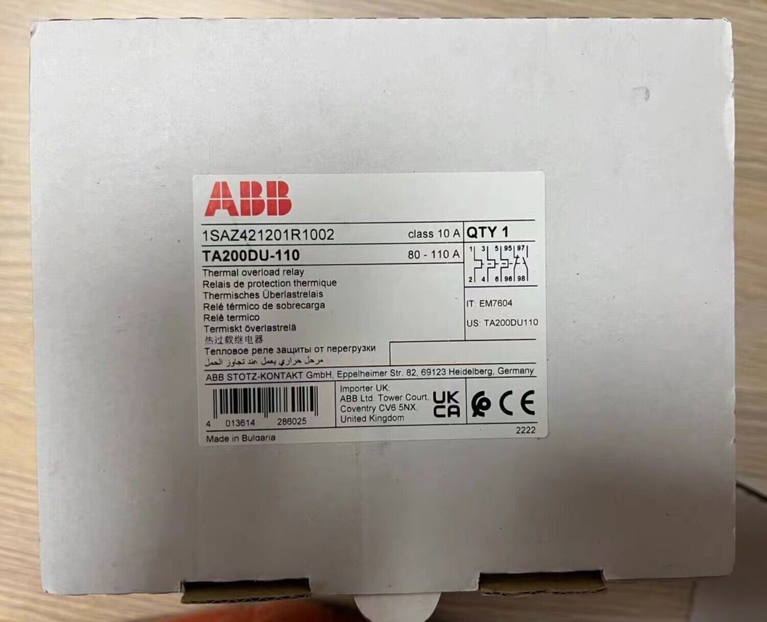 new 1PC ABB 1SAZ421201R1002 TA200DU-110 80-110A 80-110A Thermal Overload Relay - ABB