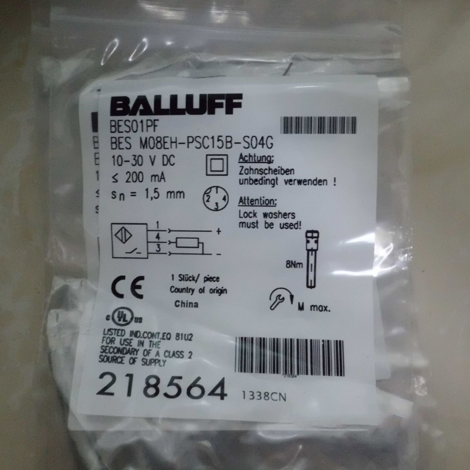 Balluff Proximity Sensor BES M08EH-PSC15B-S04G - BALLUFF