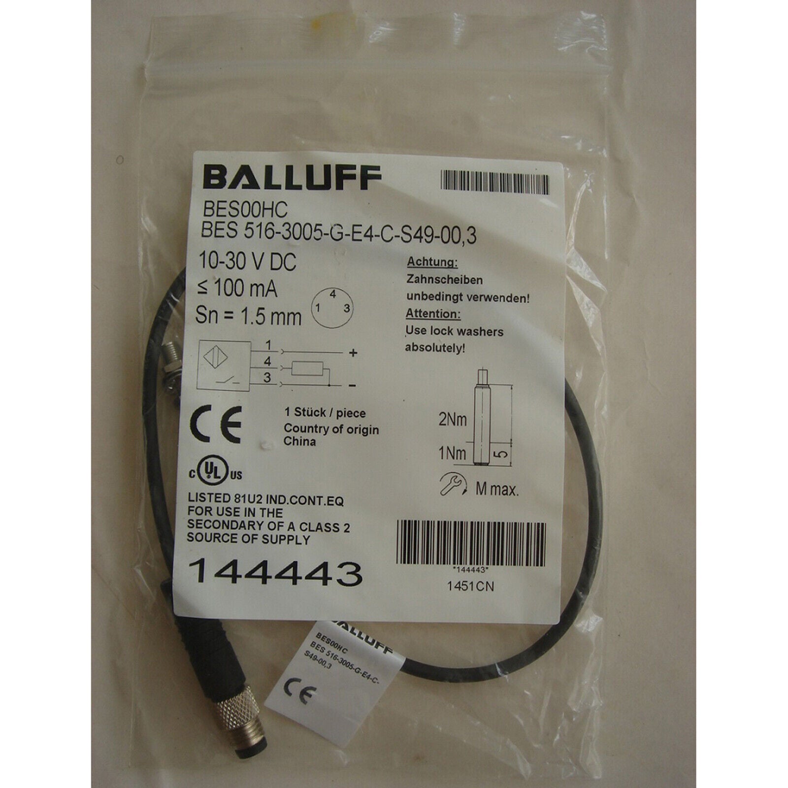 BALLUFF Proximity Sensor BES 516-3005 G E4 C S49-00, 3 spot stock - BALLUFF