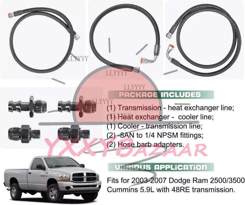 Cummins 5.9L 48RE Transmission Cooler Hoses Kit For 2003-07 Dodge Ram 2500 3500