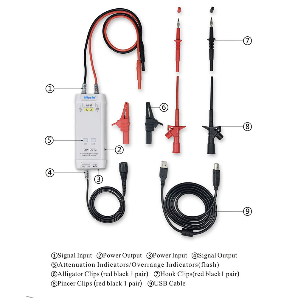 new Micsig Oscilloscope High Voltage Differential Probe Kit DP10013 1300V - MICSIG