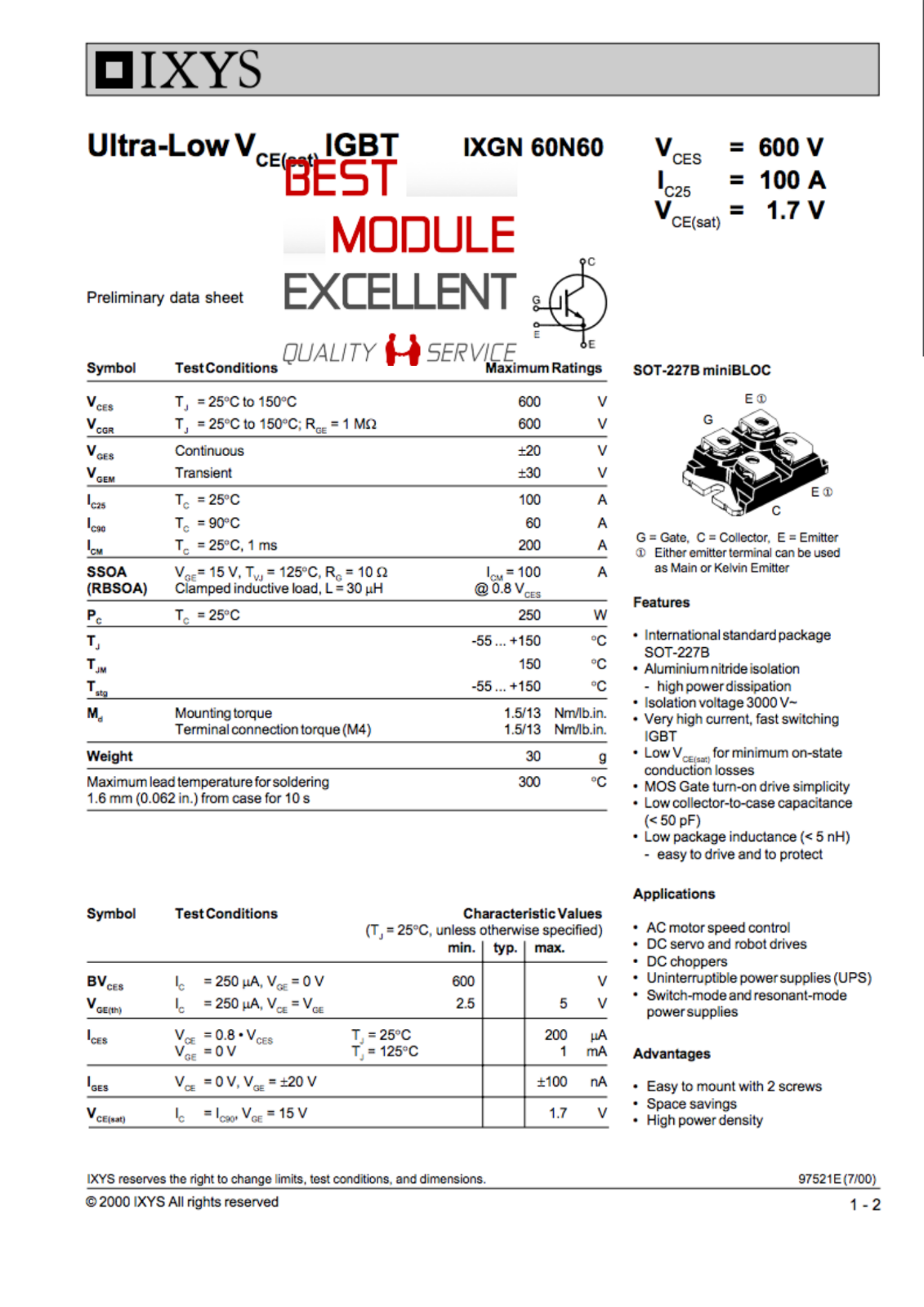 1PCS IXYS IXGN60N60 Power Supply Module – Quality Assured - IXYS