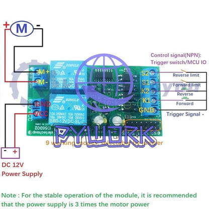 DC 12V Motor Controller Relay Board Forward Reverse Control Limit Start Stop