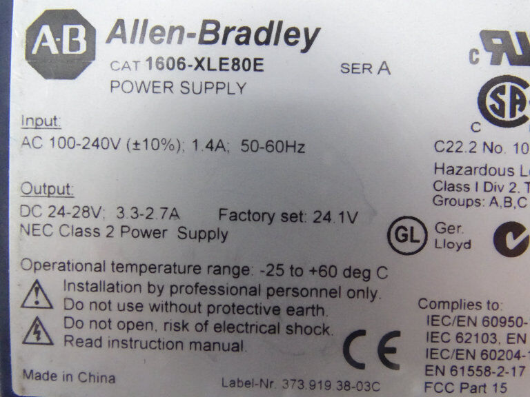 ALLEN BRADLEY 1606-XLE80E POWER SUPPLY - ALLEN BRADLEY