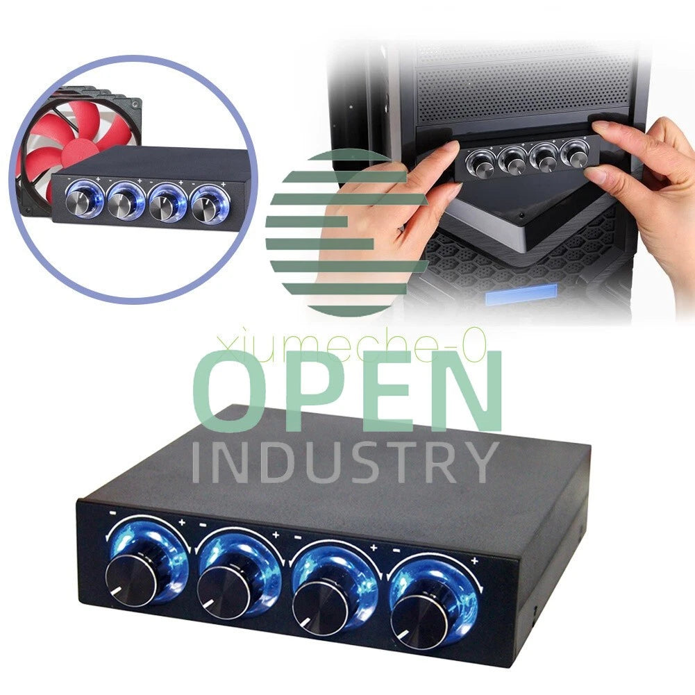 3.5" PC HDD CPU 4 Channel Fan Speed Controller Control Led Cooling Front Panel