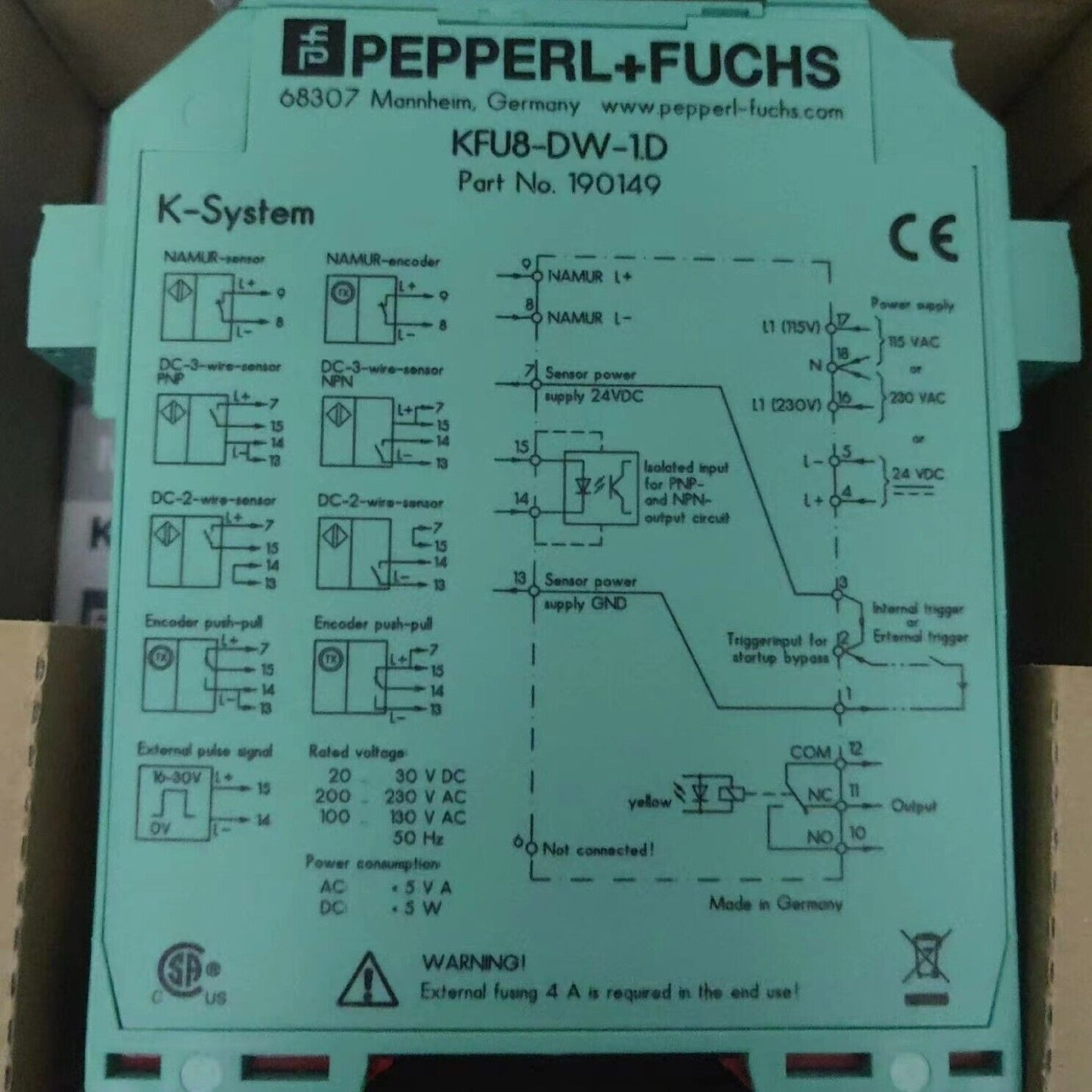 Pepperl+Fuchs KFU8-DW-1.D signal isolator safety barrier model KFU8-DW-1.D - PEPPERL+FUCHS