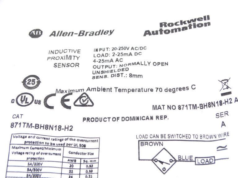 Allen Bradley 871TM-BH8N18-H2 Series A Motion Sensor - ALLEN BRADLEY