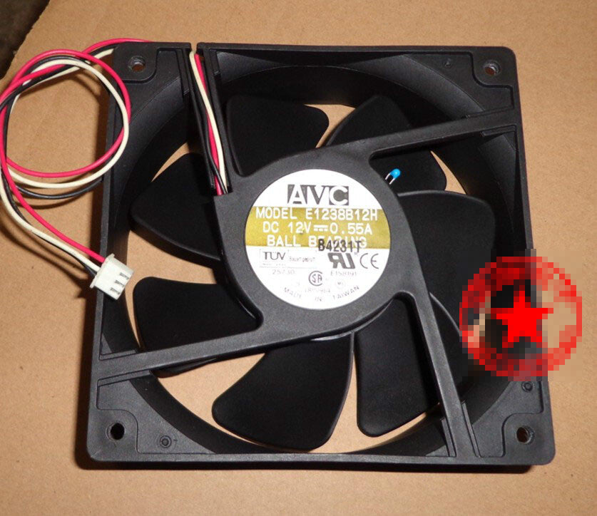 1pcs AVC E1238B12H 12038 12CM 12V 0.55A 3-wire cooling fan