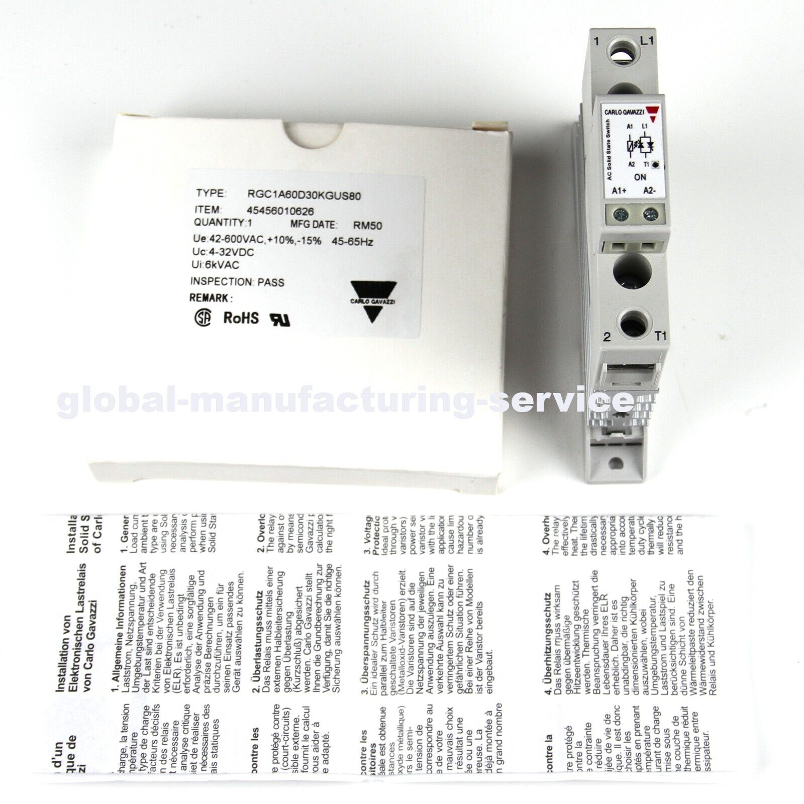 CARLO GAVAZZI Solid State Relay RGC1A60D30KGUS80 - CARLO GAVAZZI