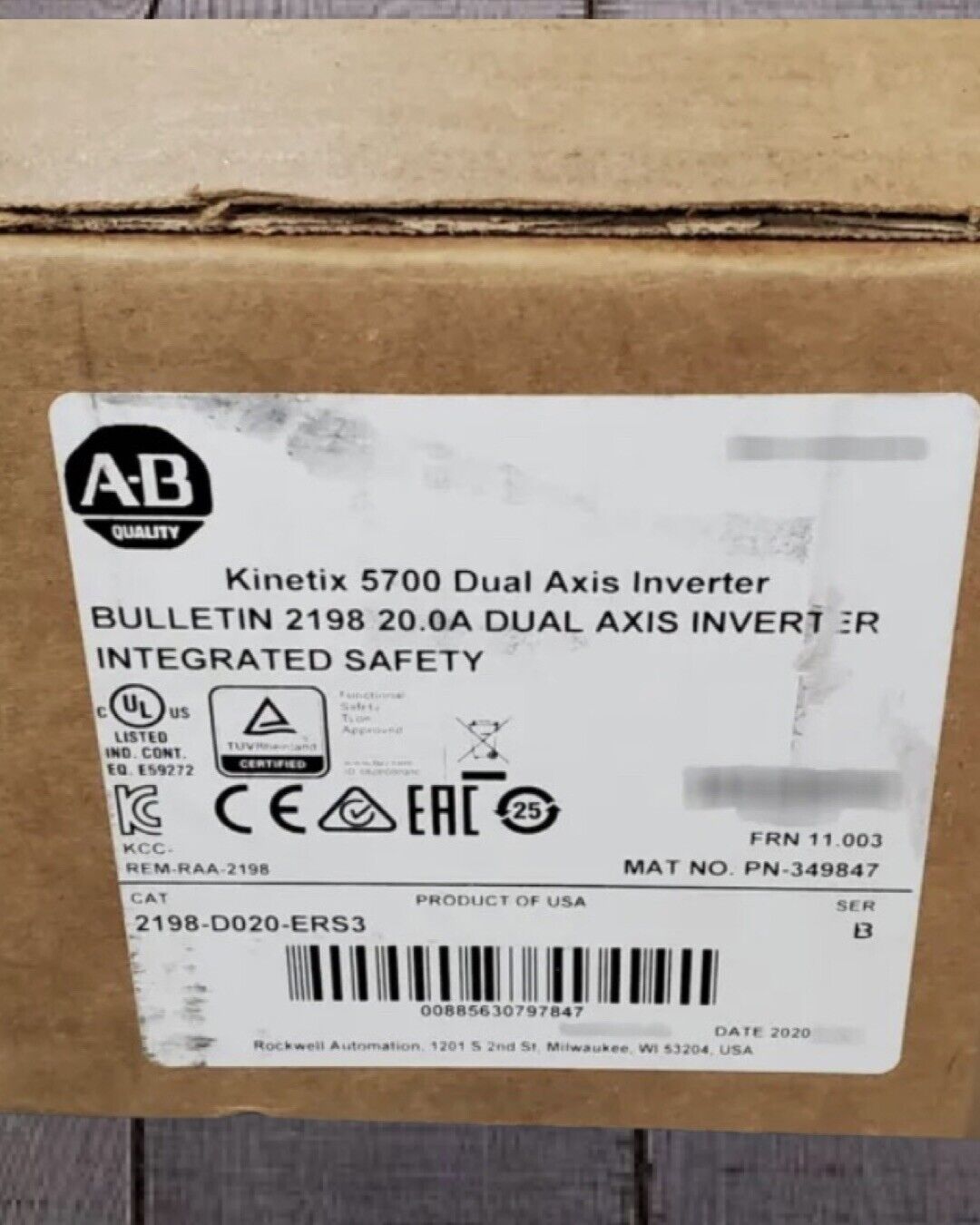 Allen-Bradley Kinectix 5700 Dual Axis Inverter Model 2198-D020-ERS3 - ALLEN-BRADLEY