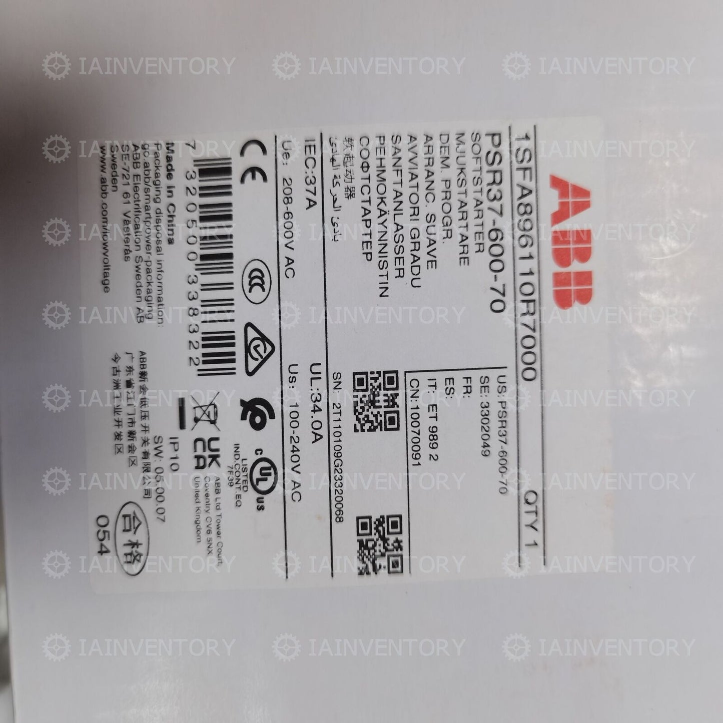 1 Piece ABB PSR37-600-70 Fast Performance Industrial Motor Controller - ABB