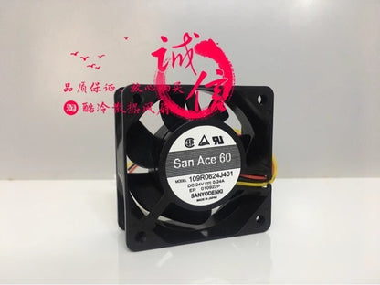 Sanyo San Ace60 109R0624J401 6025 24V 0.24A 6CM 3-Wire High Airflow Cooling Fan