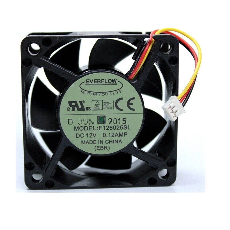 new EVERFLOW F126025SL DC12V 0.12AMP PWM 6CM 6025 Main Box CPU Cooling Fan 3-wire - EVERFLOW