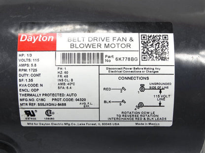 DAYTON 6K778BG Motor - DAYTON