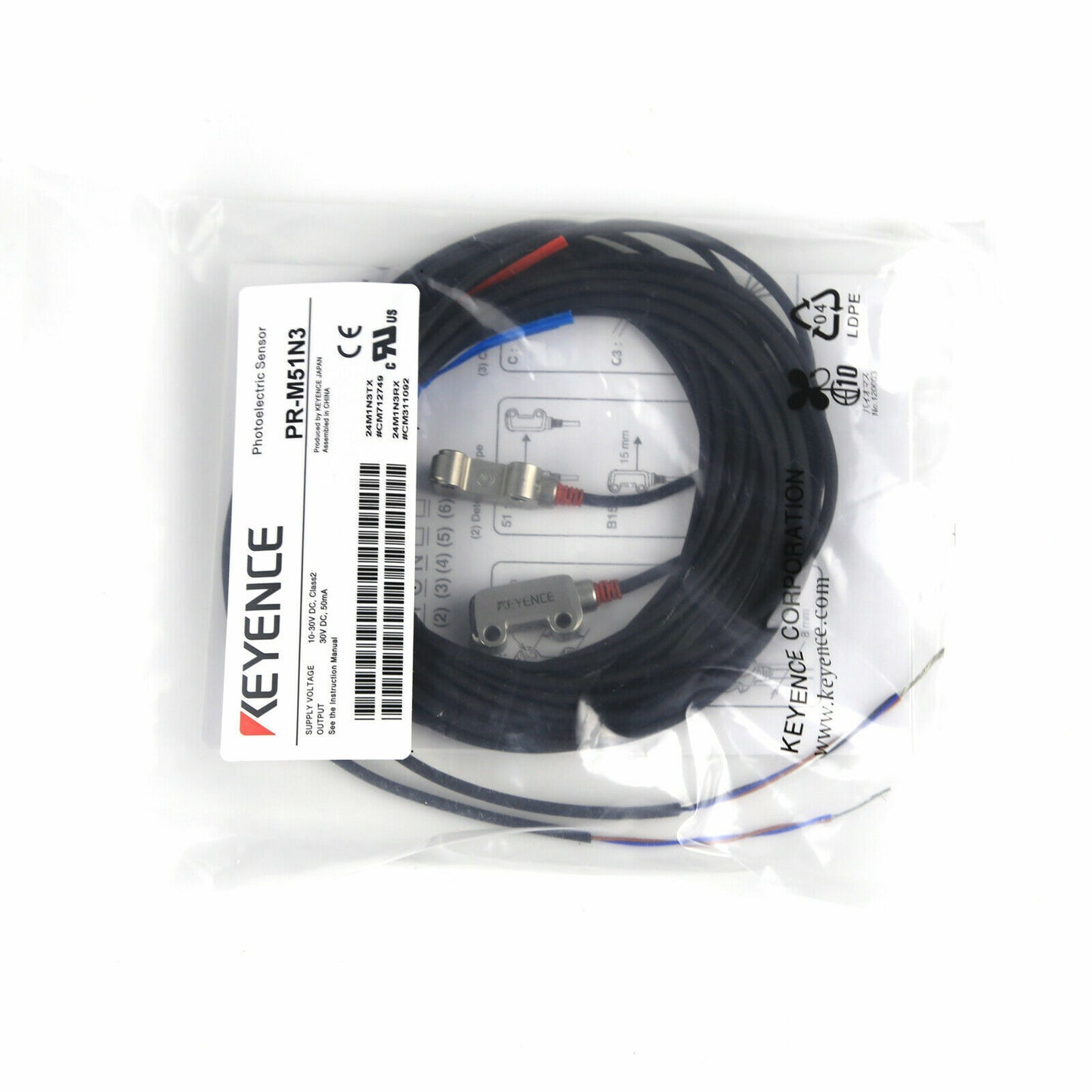 Keyence PR-M51N3 Mini-slim Transmissive Cable Type 1.2m Photoelectric Sensor - KEYENCE