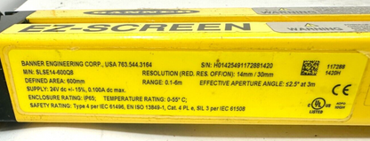 used Banner SLSE14-600Q8 SLSR14-600Q8 EZ-Screen Light Curtain Emitter and Receiver - BANNER