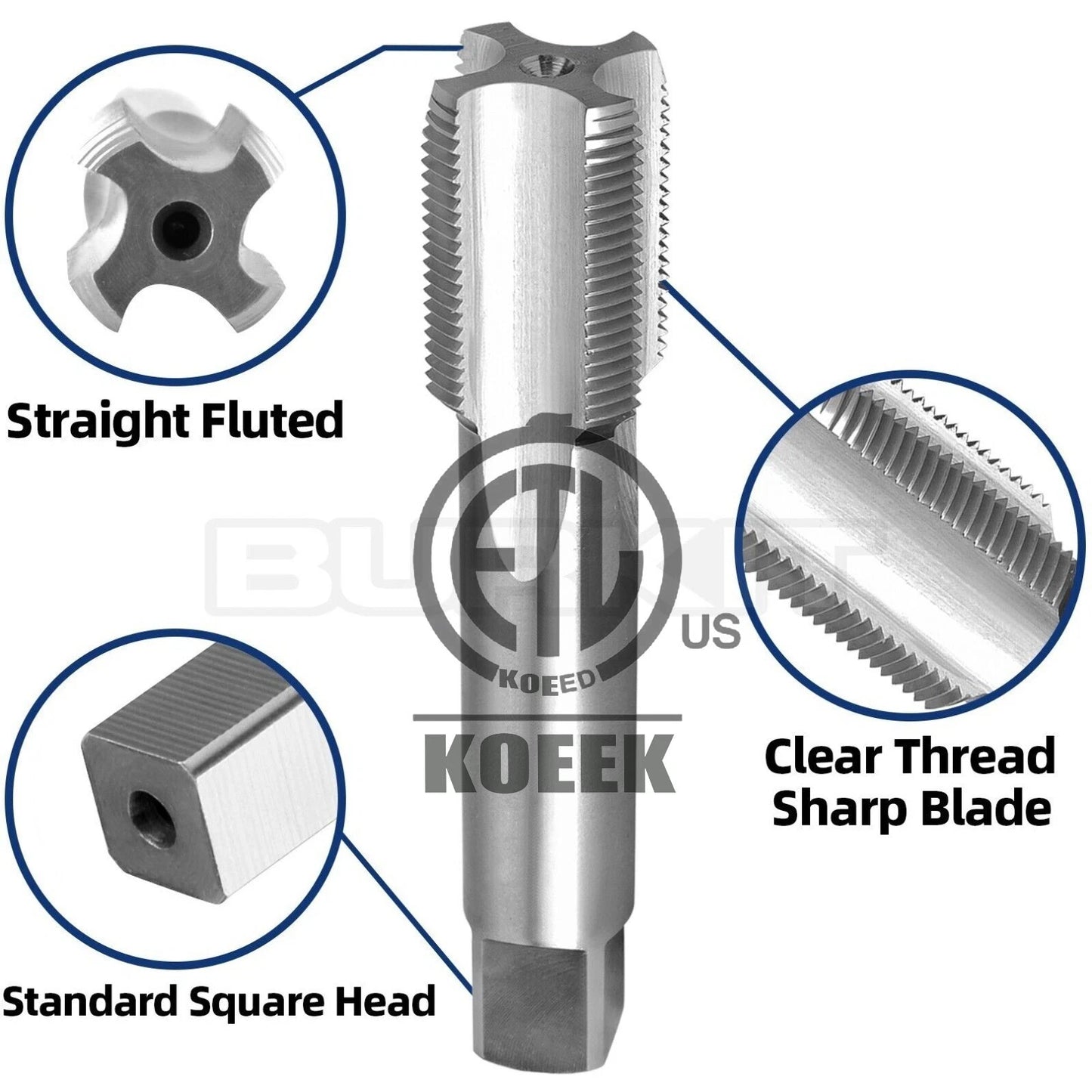2"-12 UN Thread Tap Right Hand, HSS 2" x 12 UN Straight Fluted Tap