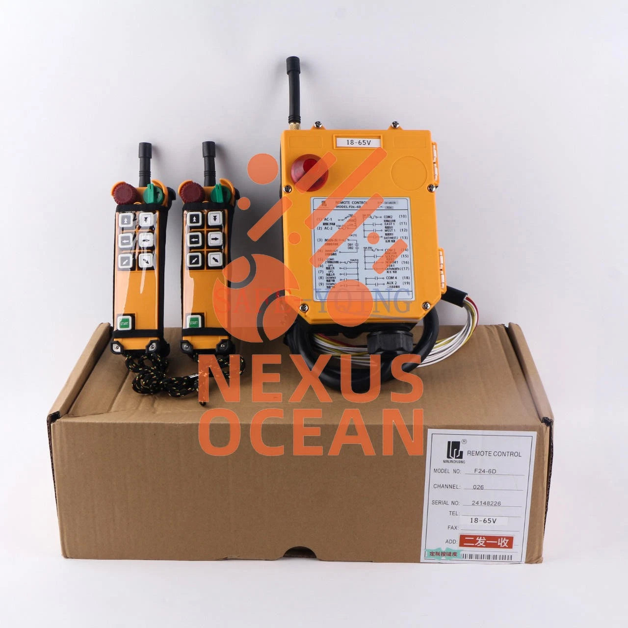 2 Emitter +1 Receiver Hoist Crane Radio Wireless Remote Control F24-6D 18~65V
