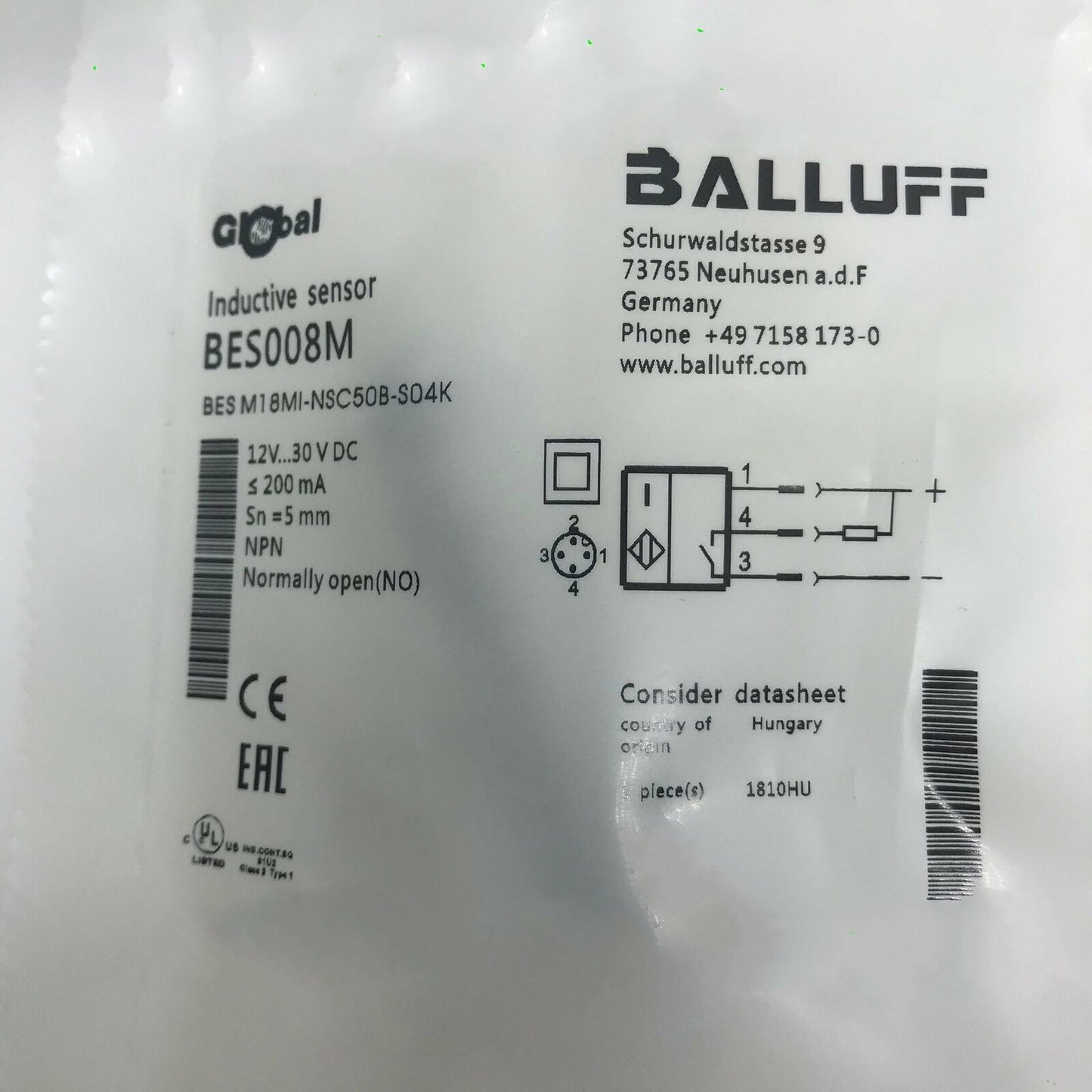M18MI-NSC50B-S04K Proximity Switch - BALLUFF