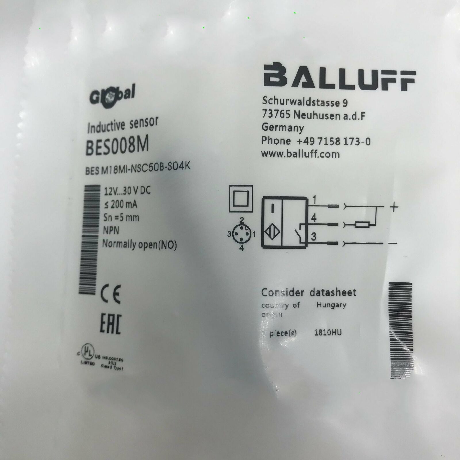 M18MI-NSC50B-S04K Proximity Switch - BALLUFF
