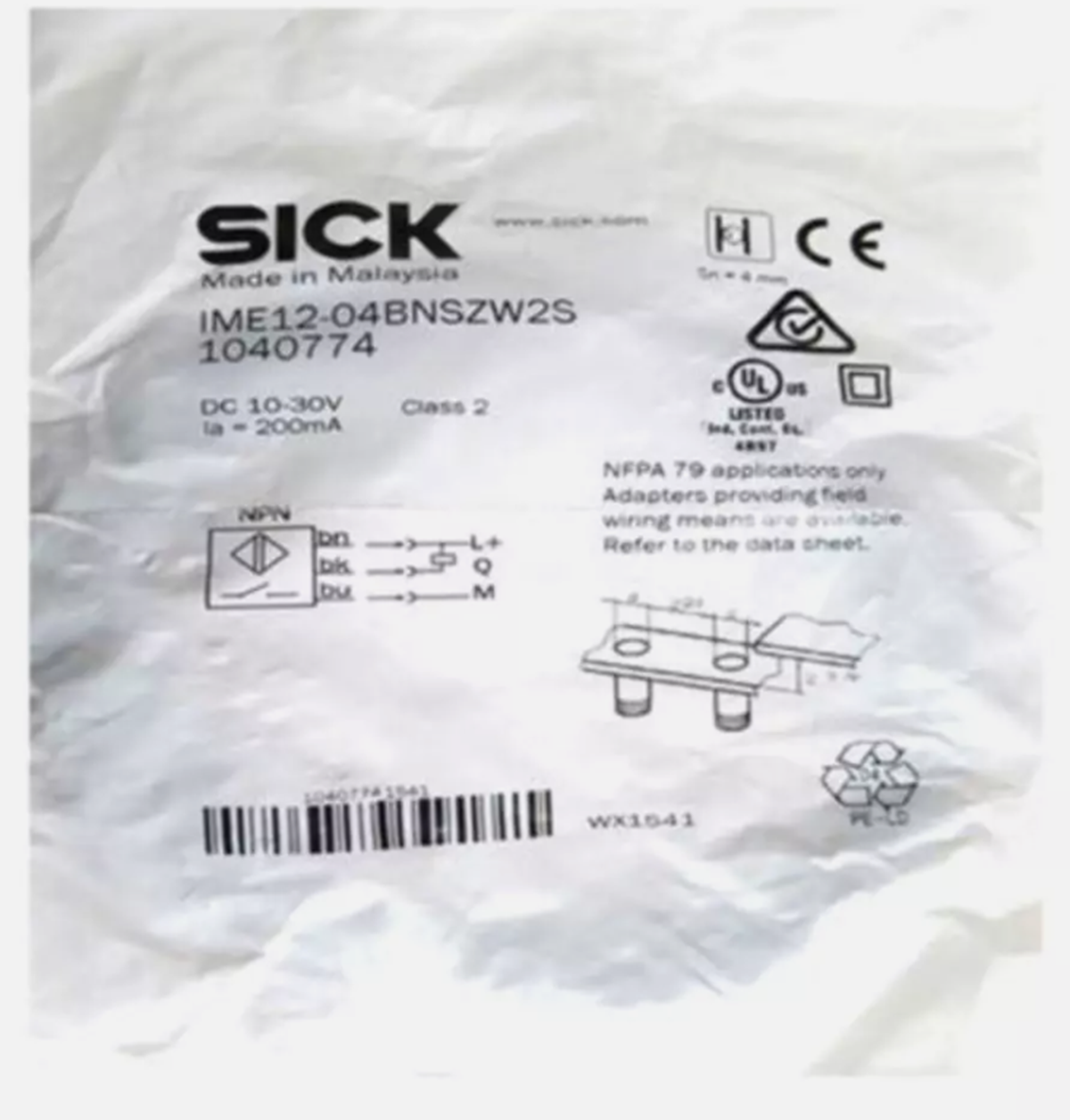 new Sick IME12-04BNSZW2S Proximity Sensor, 4mm, Flush, 3-Wire - SICK
